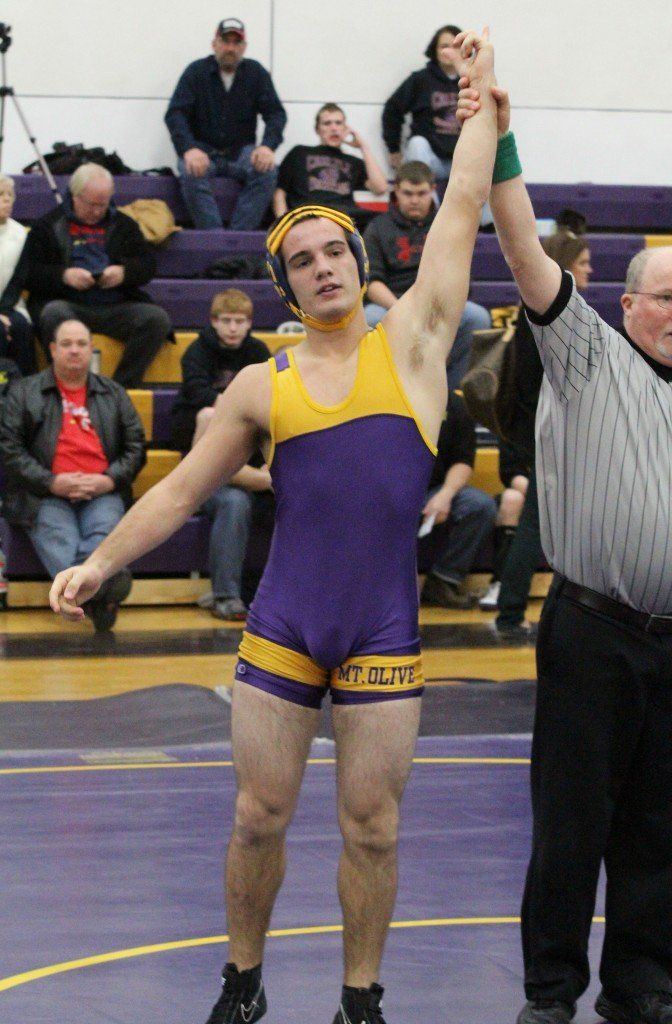 Jason Whitlock wins by pin in his first match yesterday in the Mt. Olive Wrestling Invitational. 