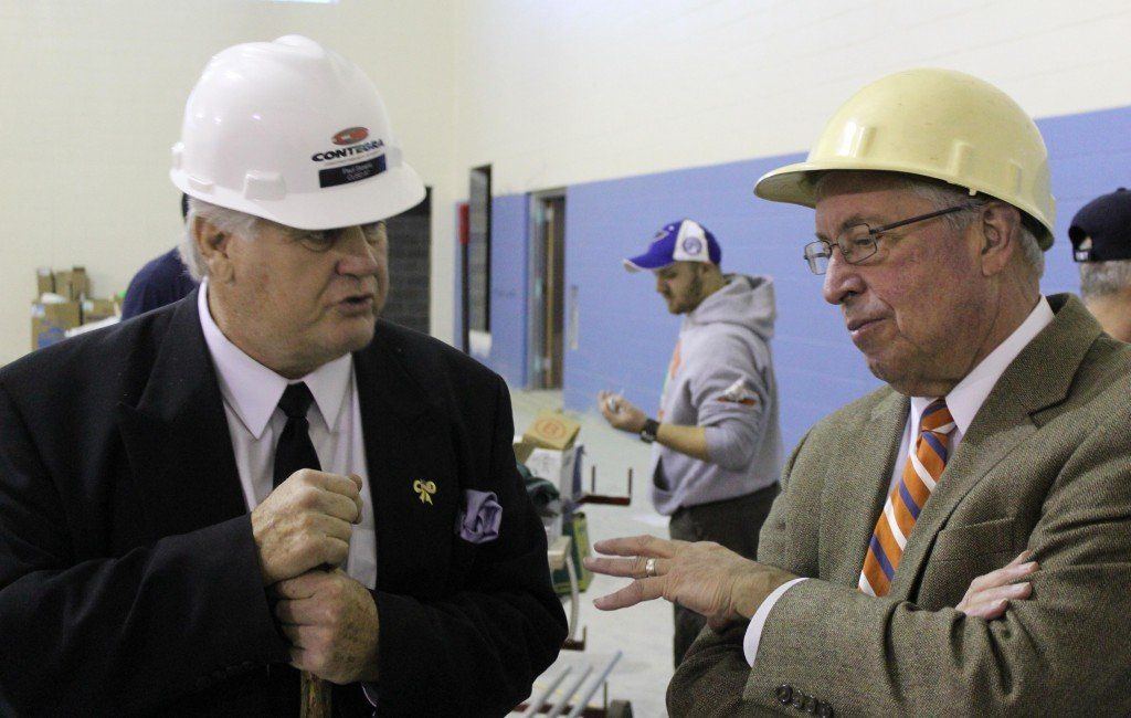 Superintendent Skeans and district architect Tom Hyde talk about the construction. 