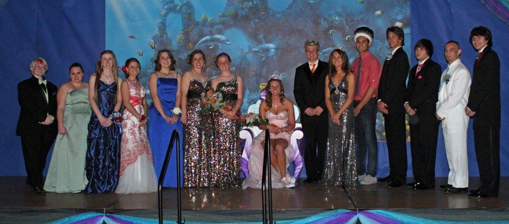 The 2013 prom court poses next to king and queen, Taylor Monke and Devon Schoen, and 1st runners up Kaily Frensko and Dylan Brown.