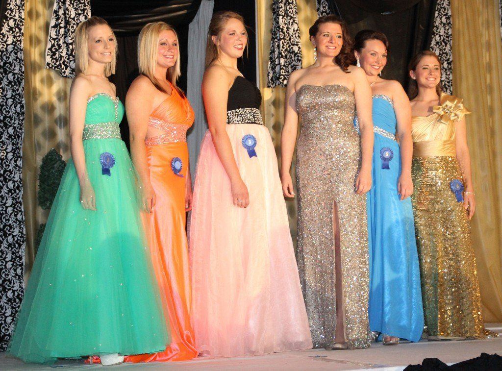 The six contestants vying for the 2013 Miss Black Diamond Day's crown pose for a picture in their evening gown.