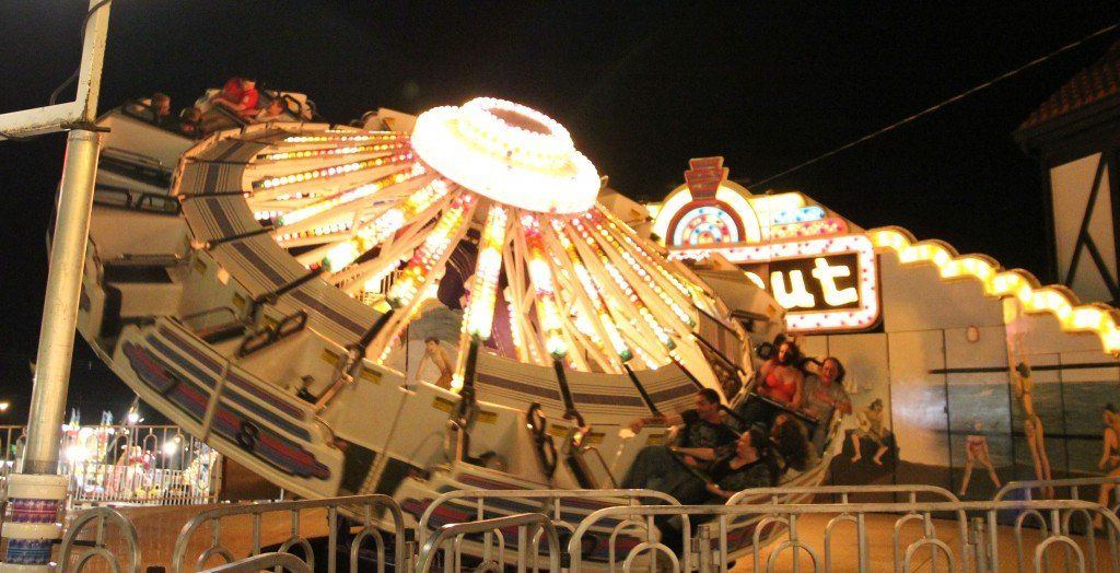 Students and parents enjoy the Wipeout ride at Black Diamond Days in downtown Gillespie, IL.