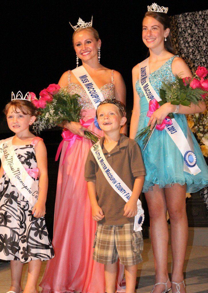 2013 Macoupin County royalty: L-R Kirstie Brown (Little Miss Macoupin County), Kimmy Dworzynski (Miss Macoupin County),  Connor Costello (Little Mister Macoupin County), and Maya Marcacci (Jr. Miss Macoupin County). 