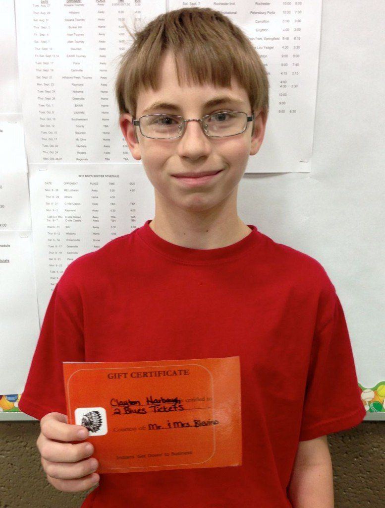 Clayton Harbaugh won two St. Louis Blues tickets. 