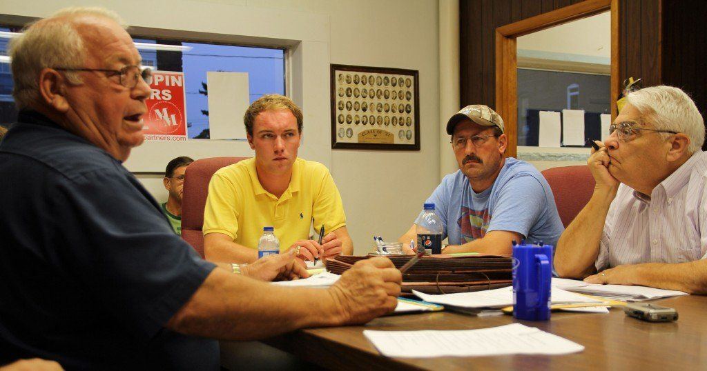 Jim Kelly explains the old water line will finally be replaced. The council looks on as Kelly explains the problem should have been fixed 5 years ago.