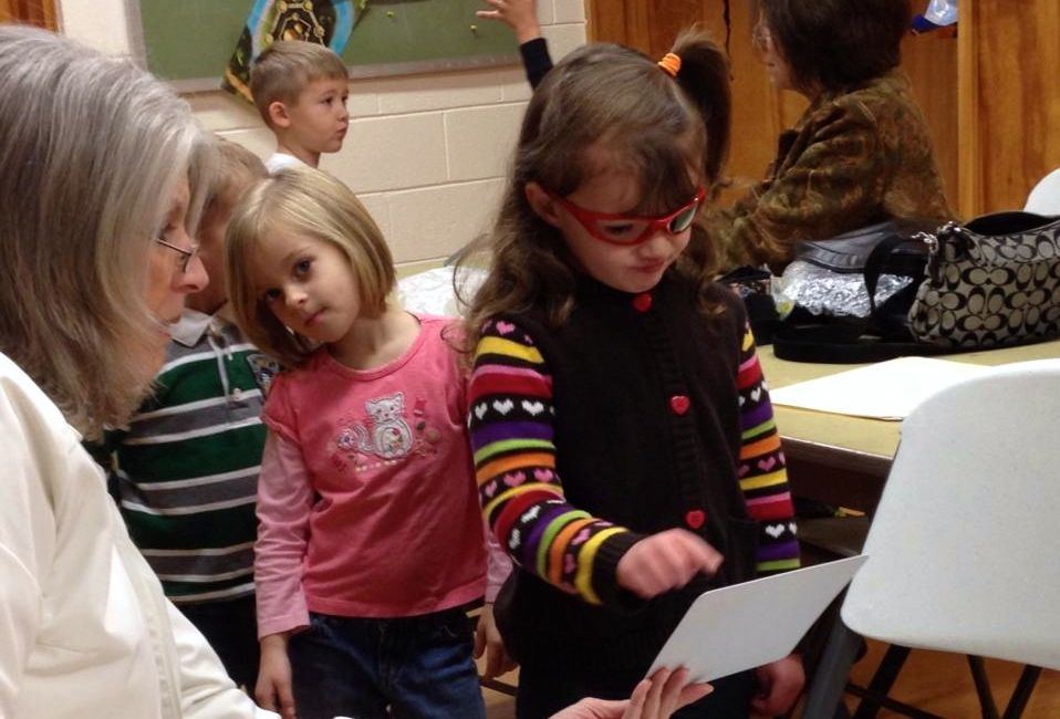 Students at Education Station Preschool take annual vision and hearing tests. 