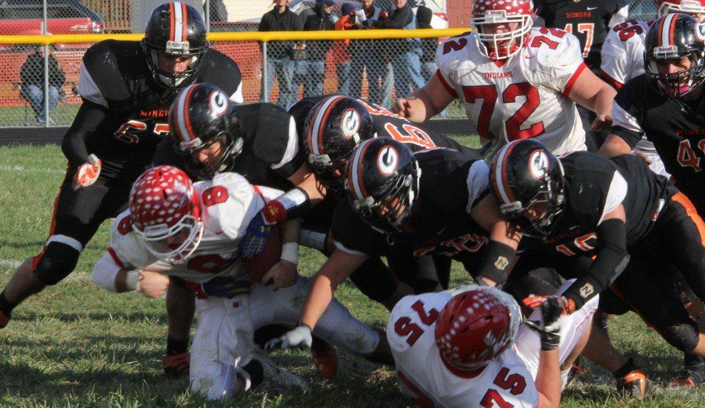 The Miner defense prevented Lawrenceville from scoring on 4th and goal. The Miners won 28-14 and will play Carmi next Saturday in the second round. 