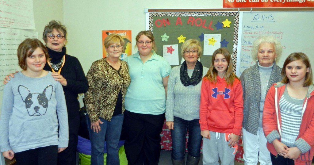 6th grade student's in the writing encore class were able to invite the individual they interviewed for a presentation and reception to thank them for taking part in their generation research project.  Students pictured are Ruby Savant with her grandmother Louann Brown, Shelby Gardiner with her grandmother Joyce Gardiner, Callie Reynolds with her grandmother Sharon Ferrari, and Ashlynn O'Connell with her grandmother Joy DaLassor.  