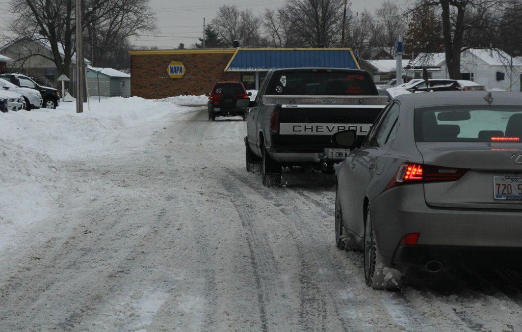 With the subzero temperatures, the sidestreets were snow packed. 