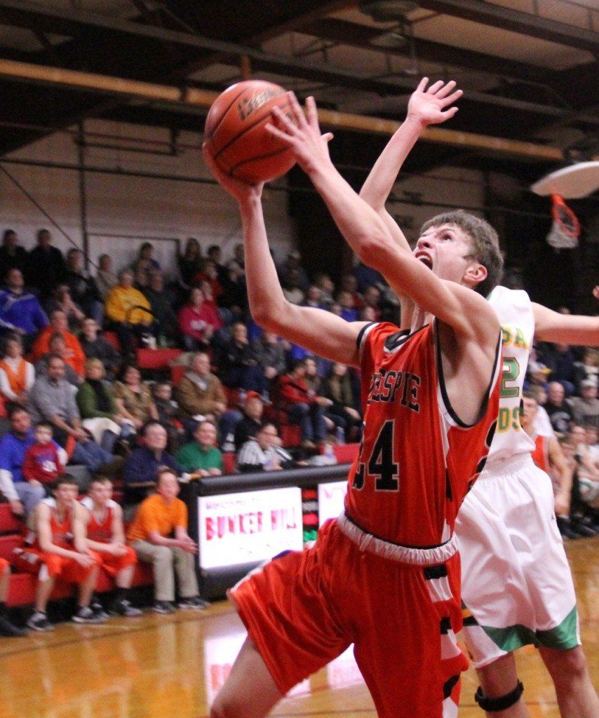 Evan Price scores 12 points for the Miners in Gillespie's 48-70 loss to get 4th place in the County Tournament. 