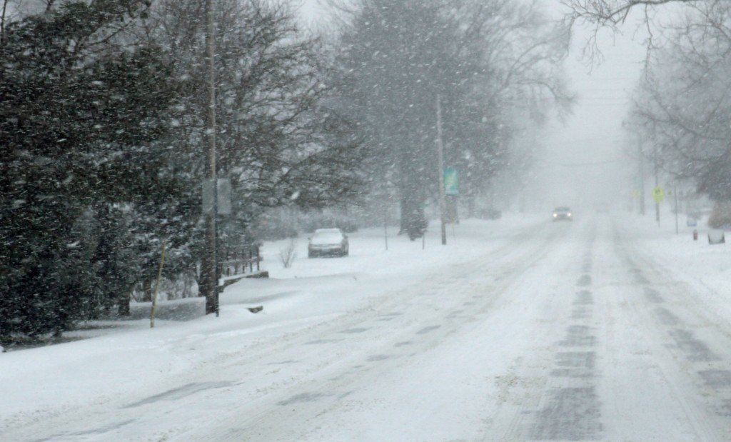 A look down Elm Street in Gillespie while the snow came down Tuesday afternoon. The area received nearly 8 inches of snow. 