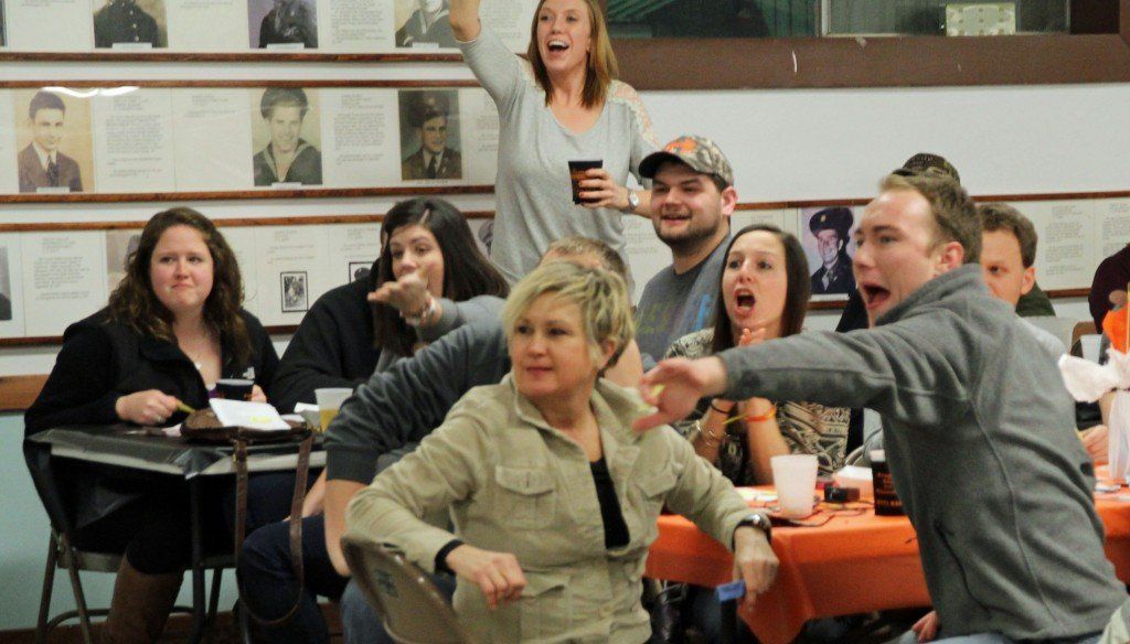 Supporters cheer on their selected mouse.