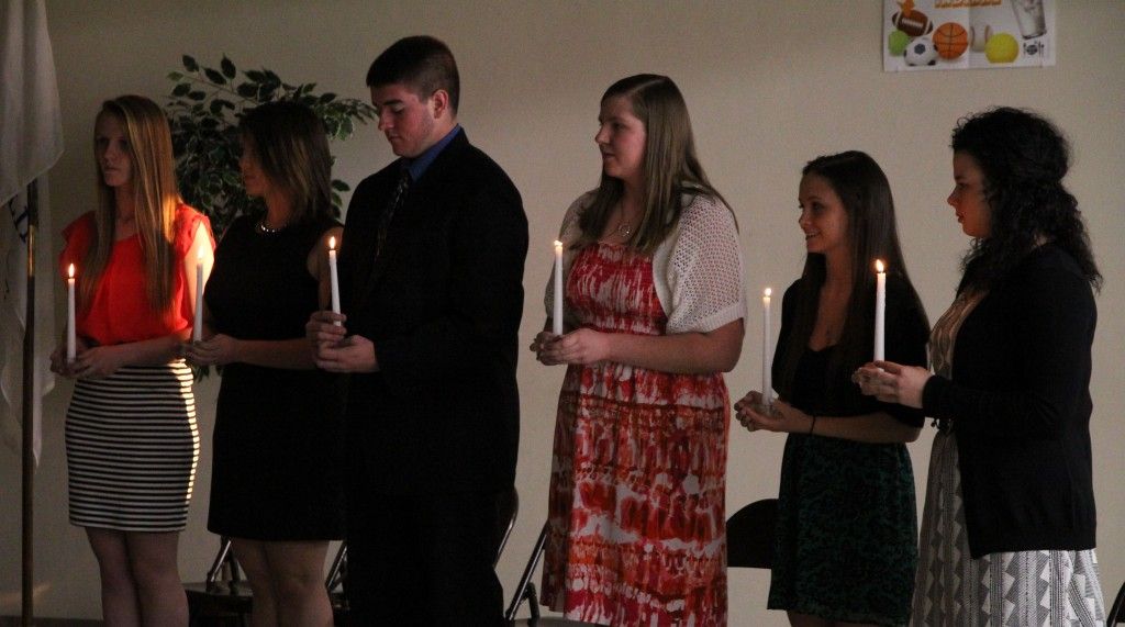 The six inductees take their creed during the annual National Honor Society banquet. 