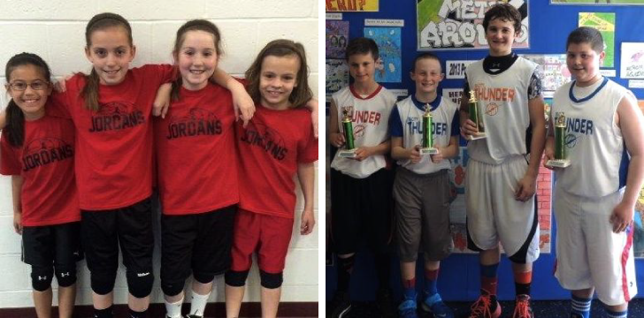 Miss Jordans (left) L-R: Emmery Pau, Lanie Doty, Madison Niemeyer and Chloe Thunder (right) L-R: Kyle Favre, Aidan Naugle, Anthony Kravanya and Christian Griffith