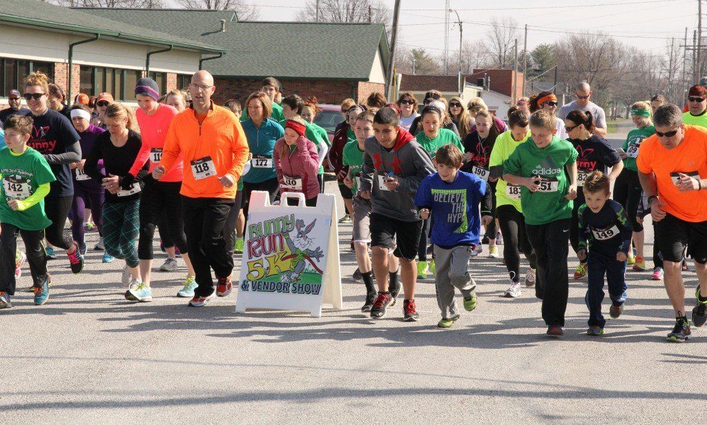 Participants take off as they run the Bunny Run 5K at Ageless. 