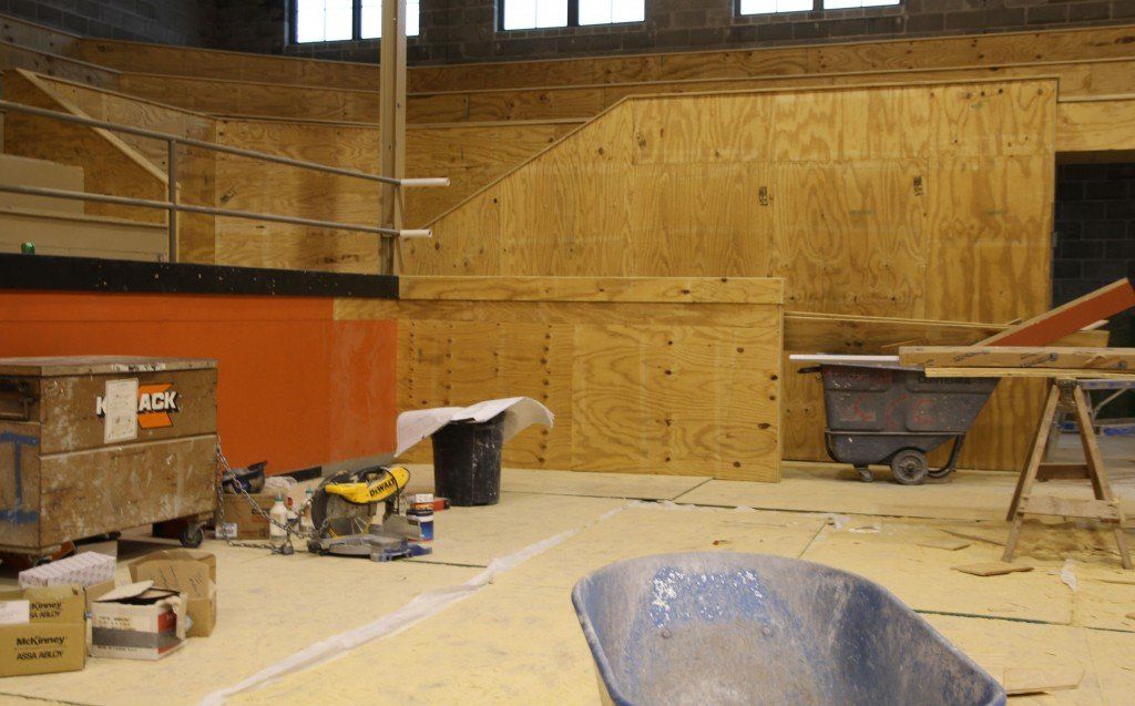 Tools and saw dust remain scattered on the gym floor as the renovated north side takes shape. 