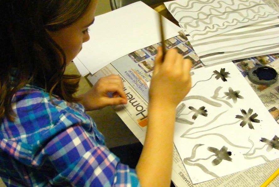 Students 9-14 in age took part in the activites at Gillespie Library last Monday. They learned how to ground their own ink and draw Japanese landscapes.