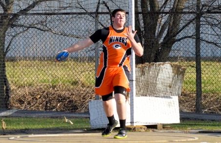 Jake Kirkwood slings the discus in the Carlinville meet on Tuesday, April 8.