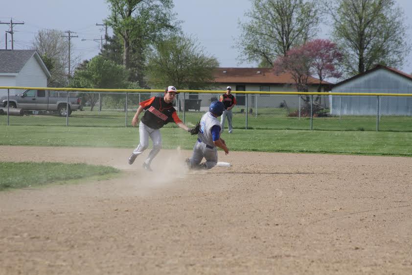 Tate Wargo tags out a runner heading toward second base in the Miners' 1-2 loss to Greenville. 