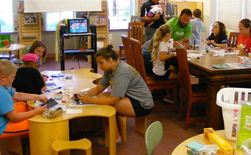 Public classes at the Gillespie Library continued learning about South and Central American art this week while making aztec mosaic masks.