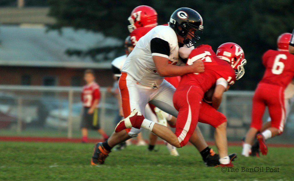 Kody Page tracks down a running back in the backfield in the Miners' 6-30 loss to Vandalia. 