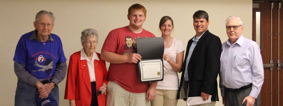 WWII Board and Gillespie High School's 2012 Co-Winners of First Place, Alex Greff and Alexis Burns, pictured with instructor Jerry Rosentreter.