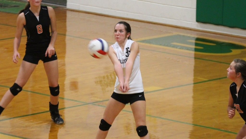 Miranda Tarro bumps the ball over the net. The Miners lost to Piasa, but defeated Litchfield last week. 