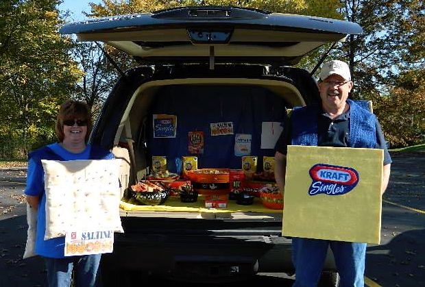 The Sarver family dressed as a cracker and slice of cheese for the First Christian Church's trunky treats. 