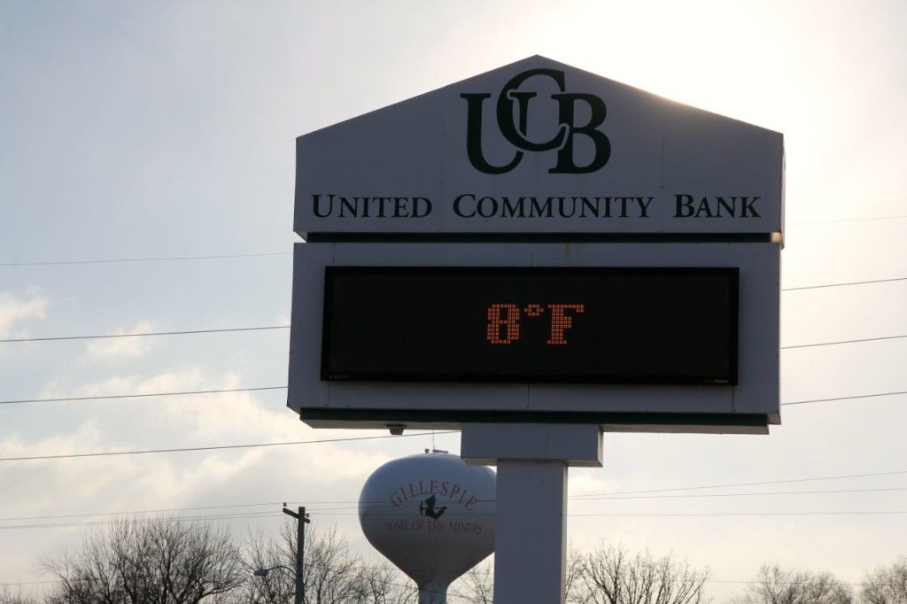 The digital thermometer on United Community Bank's digital sign recorded single digit temperatures last week. District 7 cancelled two days of school due to the cold temperatures. 