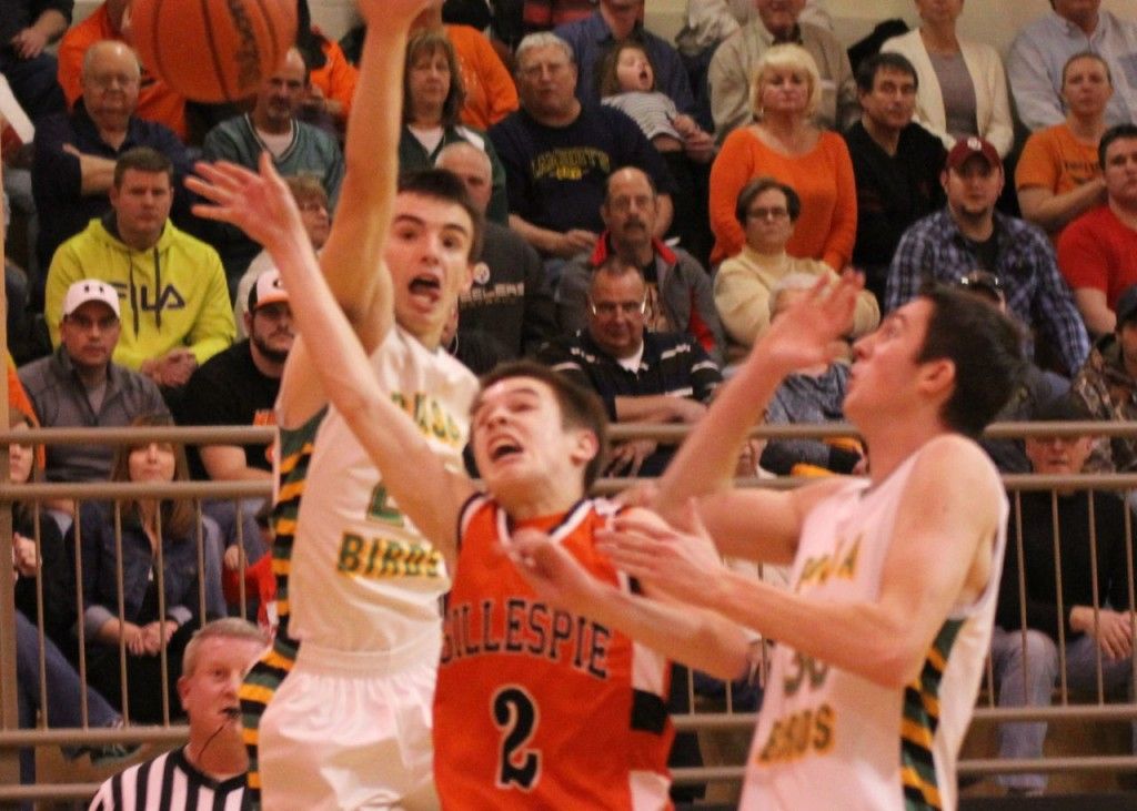 Colin Tieman gets fouled as he attempts a layup. 