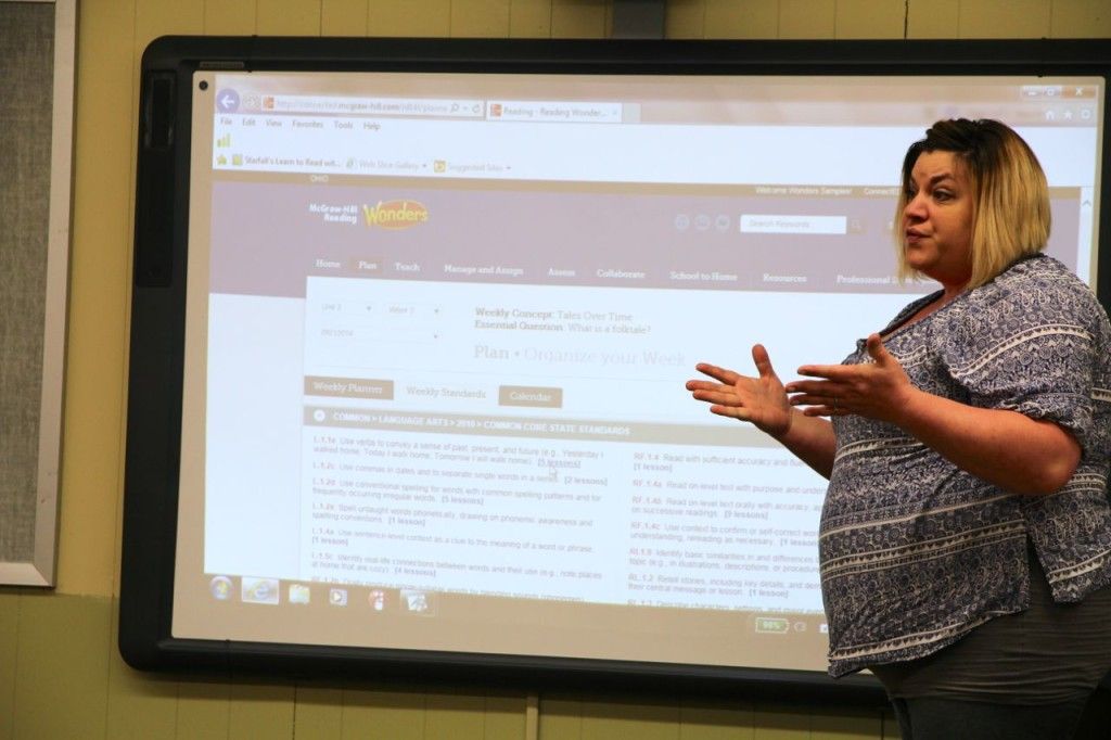 Amy Gerdes, first grade teacher at BES, proposes a new reading series for K-5. The board didn't vote in favor of the series. 