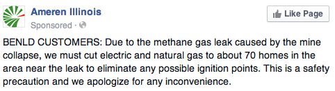 Ameren warning area residents of the outage through a Facebook advertisement. 