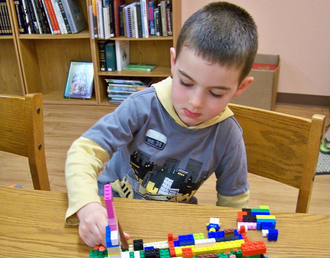 Students build creations out of Legos during Benld Library's Lego sessions.