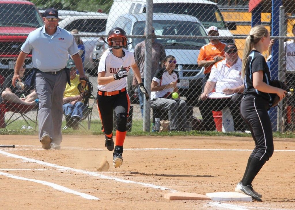 Mackenzie Kasarda hustles down the first base line and beats the throw for an infield single. 