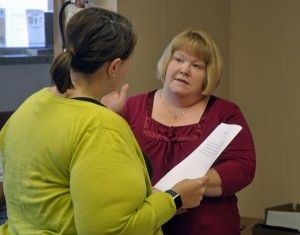Terri Koyne being sworn in as City Clerk by Gina Verticchio.