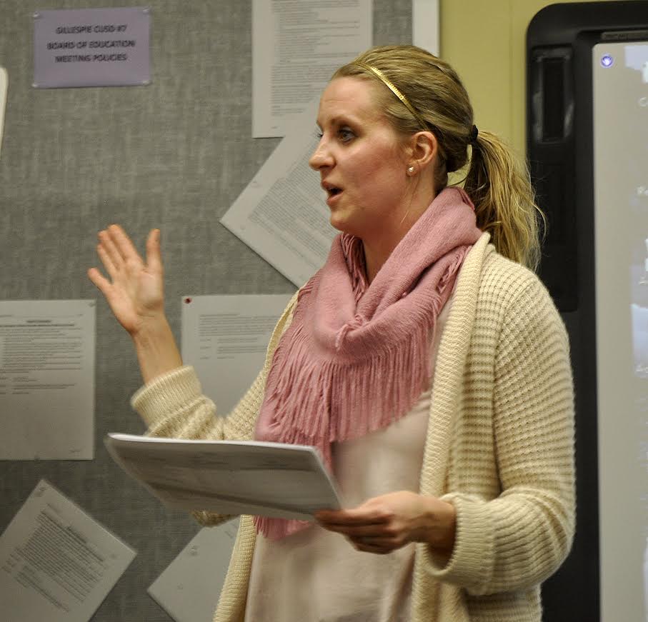 Baker and Guidance secretary Tina Gibson offered an extensive and heavily documented presentation on the work of the guidance department