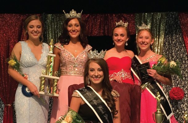 2017 Miss Black Diamond Days Maya Marcacci (sitting) surrounded by (L-R): first runner-up Grace Martin, 2016 Miss Nina Moutrie, 2016 Junior Miss Megan Hatlee and 2017 Junior Miss Chloe Hedrick